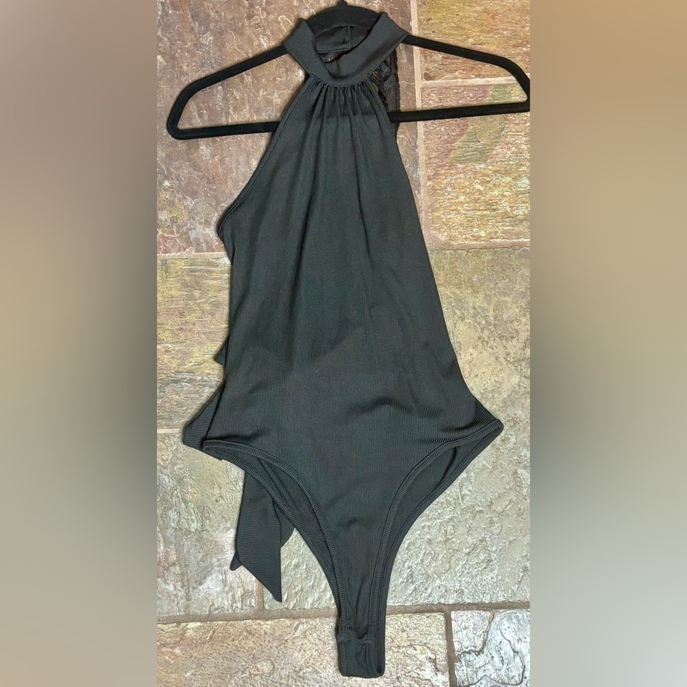 Black Body Suit, open back with lace straps